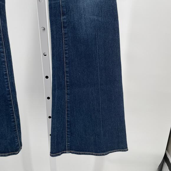 Paige Canyon Medium Dark Blue Wash Flare Leg Low Rise Denim Jeans W28 - Picture 6 of 14